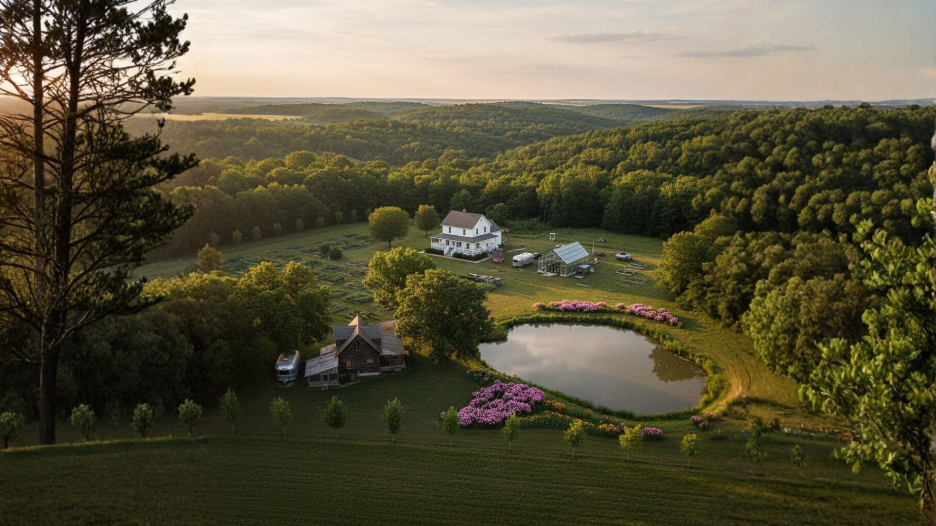 Aerial view of Black Swan Estate farm in Linn County, Kansas