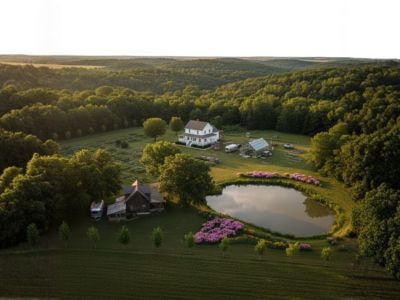 Aerial view of Black Swan Estate's 5-acre property in Linn County, Kansas